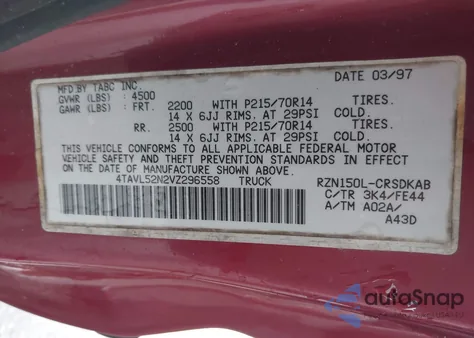 1997 Toyota Tacoma из США, поврежденный, VIN 4TAVL52N2VZ296558